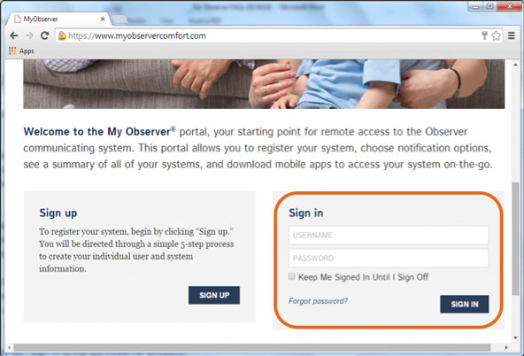 Sign In Button on MyObserverComfort.com